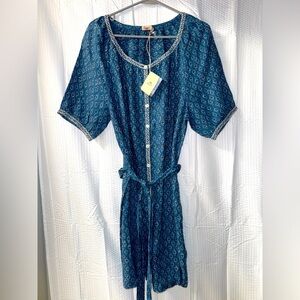 NWT Faherty Carmel Linen Button-up Minidress In Key Largo Blue Size L